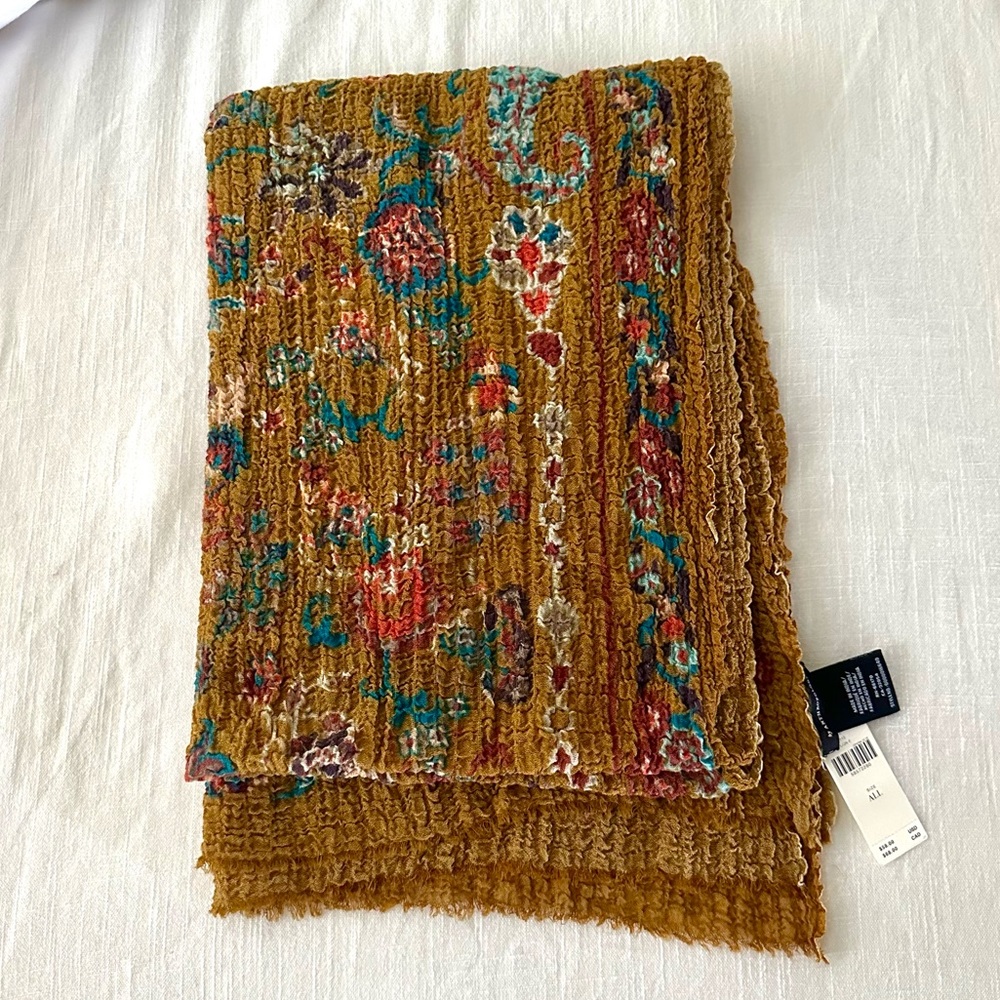 Anthropologie Scarf - Floral Mustard Golden Boho Print - New With Tags